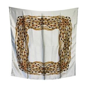 CHANEL Scarf Stole 100% Silk Coco Mark Jewelry Cream Gold EUC